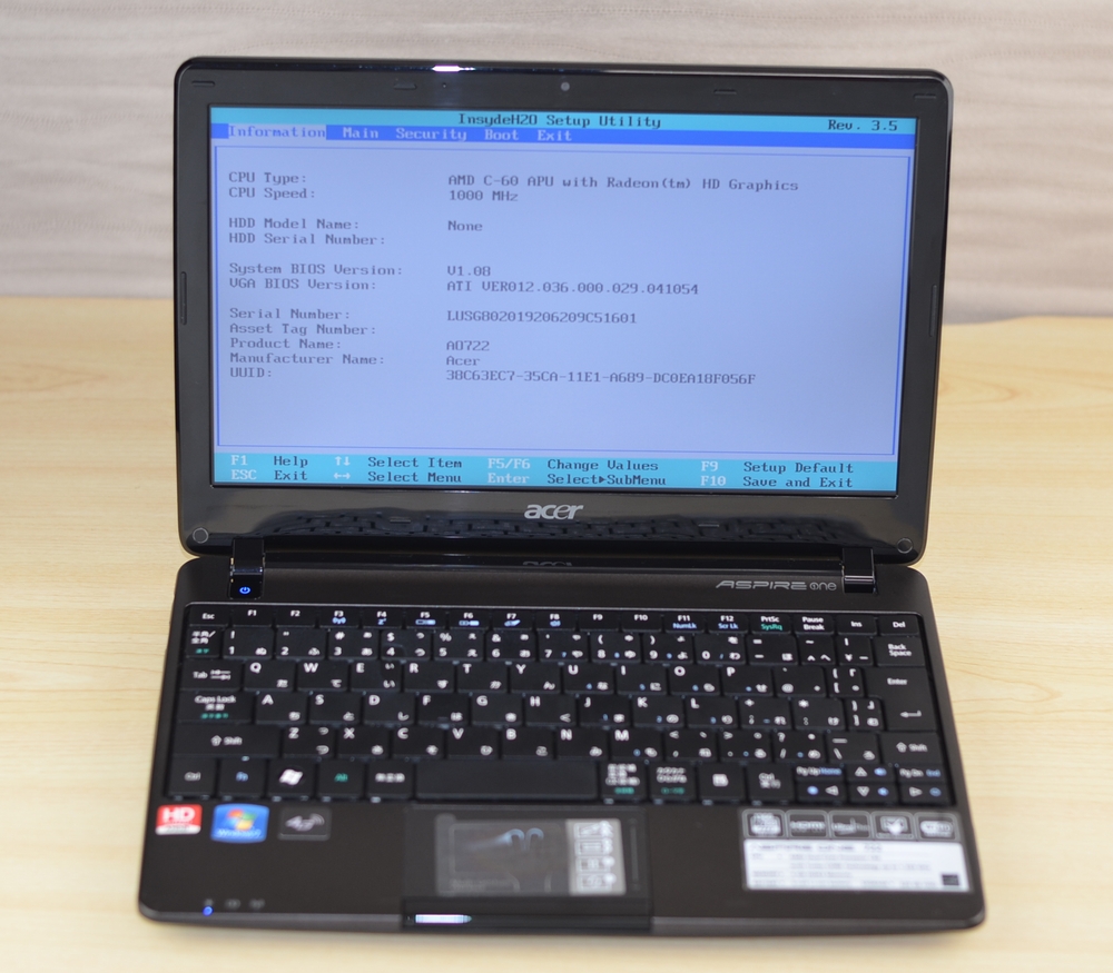 壊れたノートパソコン買取りました！acer Aspire one 722-KKL43 Win7